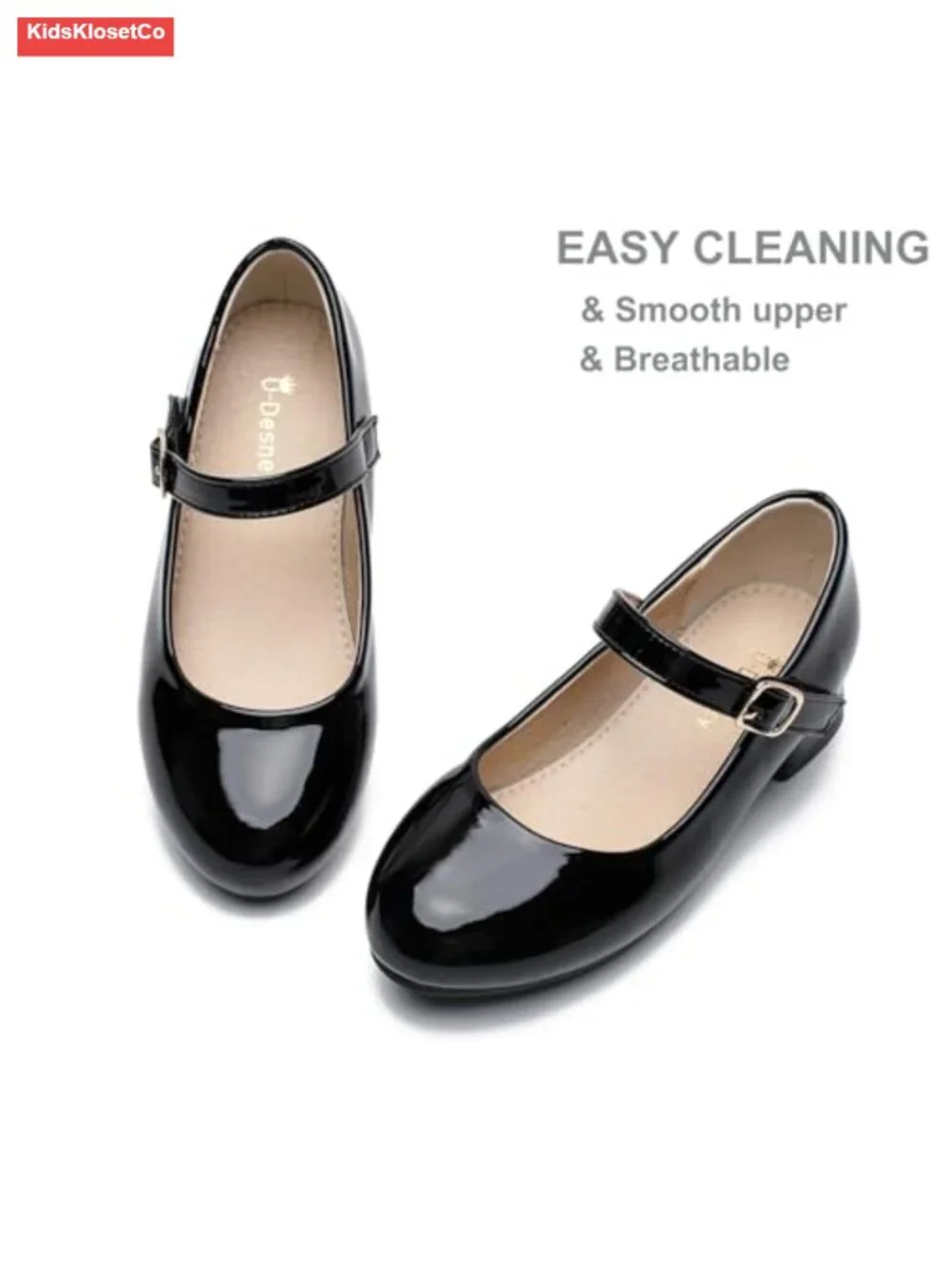 Girls Mary Jane Dress Shoes Low Heel Party Wedding Flats Round Toe Hook & Loop